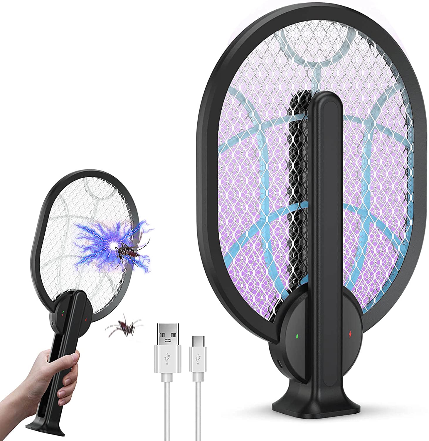 Produktbild von Electric Fly Swatters | Foldable Bug Zapper | Insect Trap for Fly, Mosquito, Wasp Pest Control | Safe for Humans & Pets (Black)