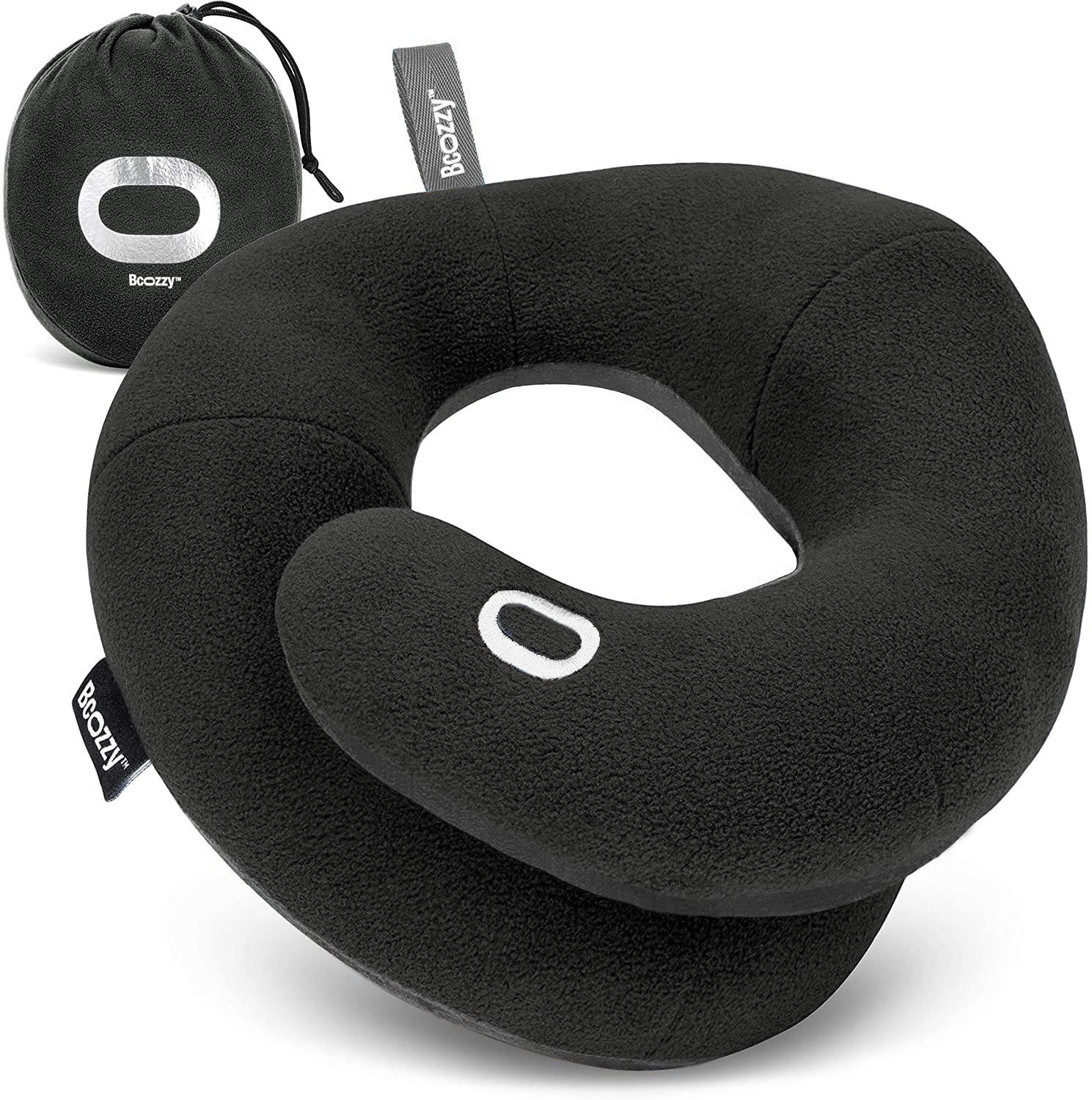 Bild von BCOZZY Neck Pillow for Travel Provides Double Support to The Head, Neck, and Chin in Any Sleeping Position on Flights, Car, and at Home, Comfortable Airplane Travel Pillow, Large, Black