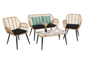Produktbild von 4PCS PE Steel Outdoor Wicker Garden Furniture Rattan Chair Four-Piece Patio Furniture Set Yellow