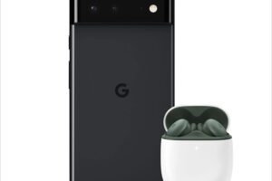 Produktbild von Google Pixel 6 128 GB Stormy Black with Pixel Buds Dark Olive