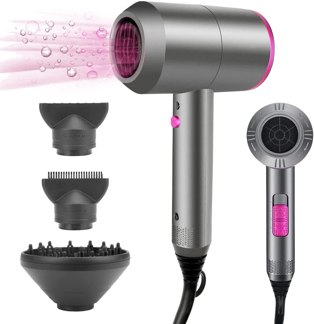 Bild von HappyGoo Professional Hair Dryer 2000W Powerful AC Motor Quick Drying Ionic Hairdryer with 2 Speed 3 Heat Setting, Cool Shot Button with 1 Diffuser & 2 Concentrator for Multi Women Man Hairstyles