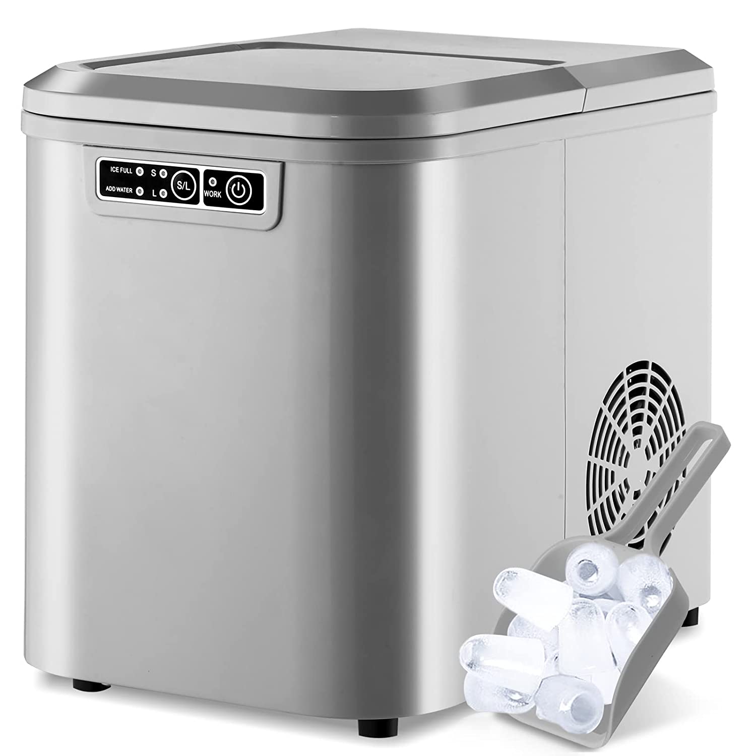 Bild von Lospitch Ice Maker Machine 120W Ice Cube Maker 12kg 24h 2 Ice Cube Sizes 2.2 L Quiet Ice Maker with Self Cleaning For Camping Bar Cafes In the office Kitchen(Gray)