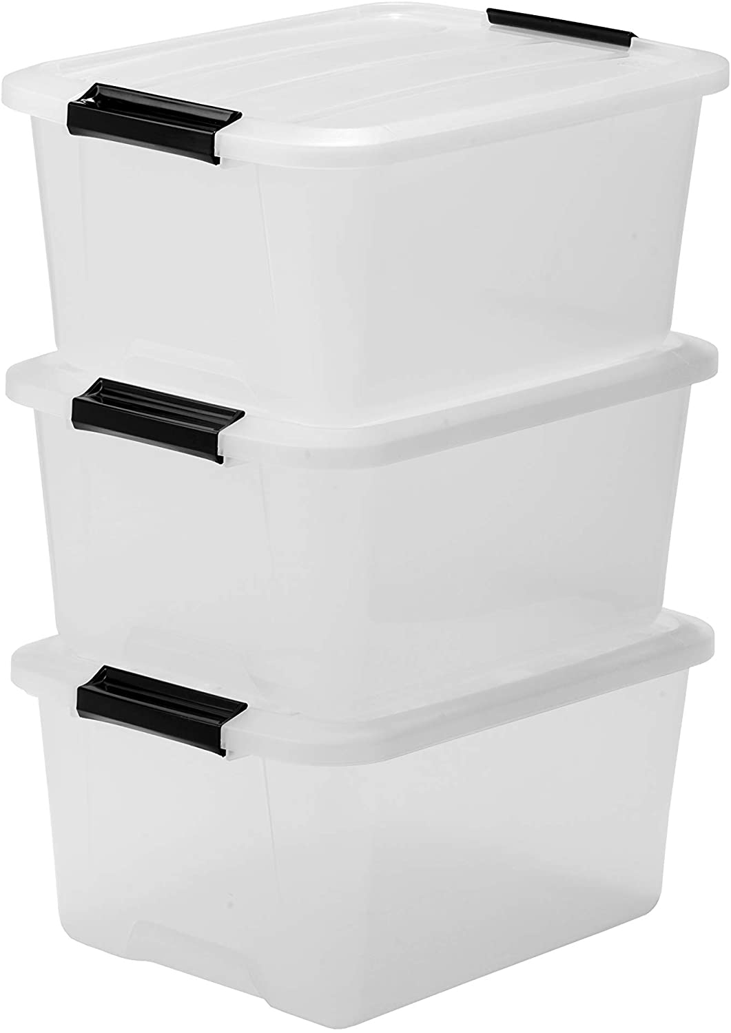 Bild von Iris Ohyama, Set of 3, Storage boxes, 15 L, with snap closure, stackable, living room, bedroom, garage – Top Box TB-15 – Transparent