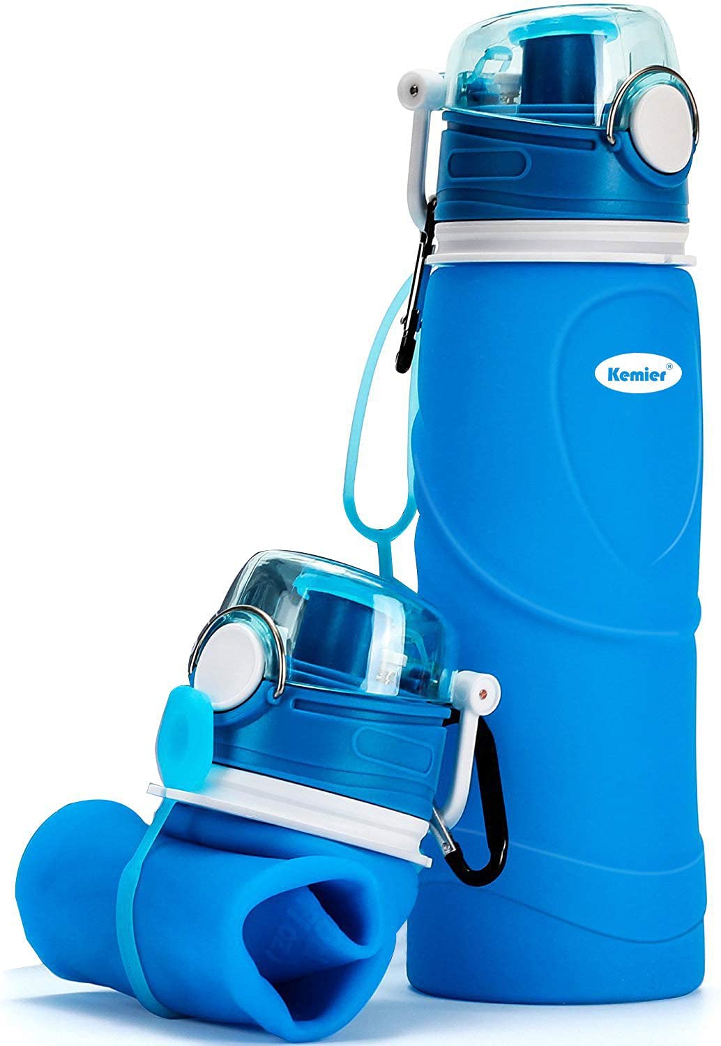 Bild von Kemier Collapsible Water Bottle, BPA Free Foldable Water Bottle for Travel, Gym, Hiking, Silicone Portable Leakproof Sports Outdoor Water Bottle with Carabiner,750ML/26OZ(Blue)