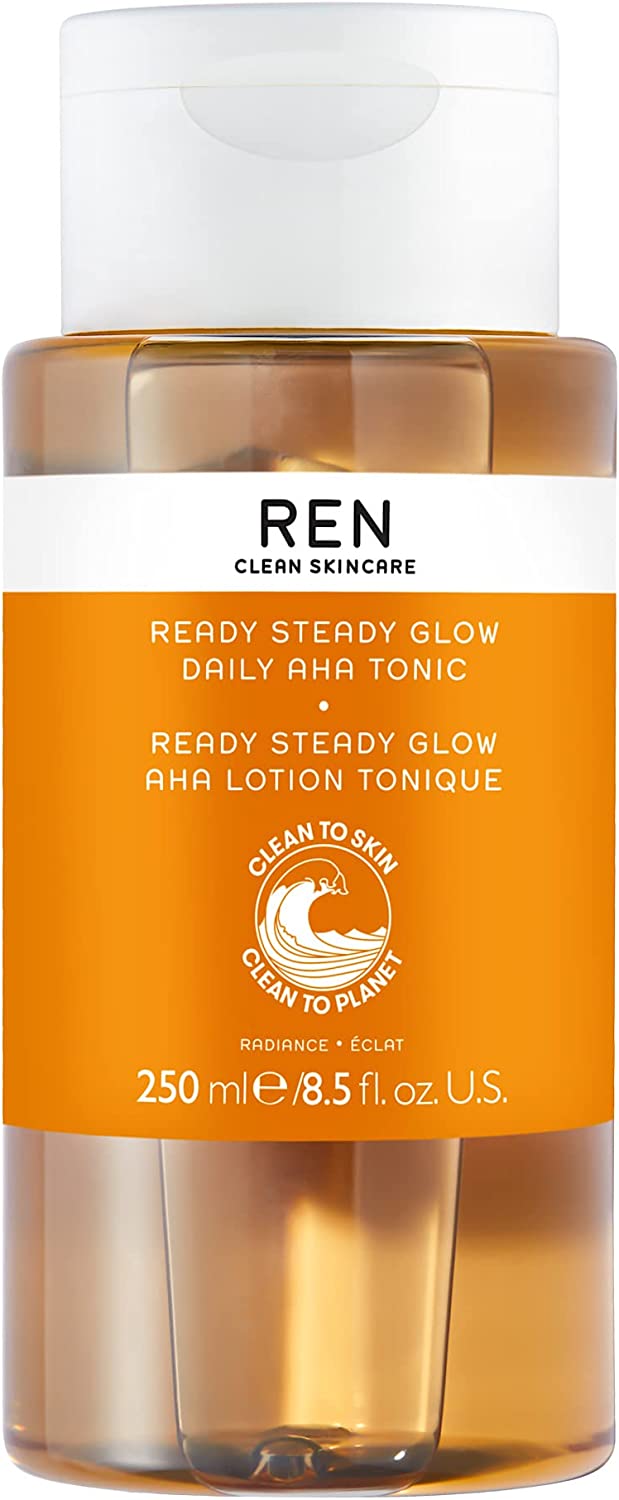 Bild von REN Clean Skincare Glow Tonic – Daily Facial Brightening – Exfoliate, Hydrate & Even Skin Tone with Resurfacing AHAs & BHAs – Cruelty Free & Vegan Pore Reducing Toner, 250ml