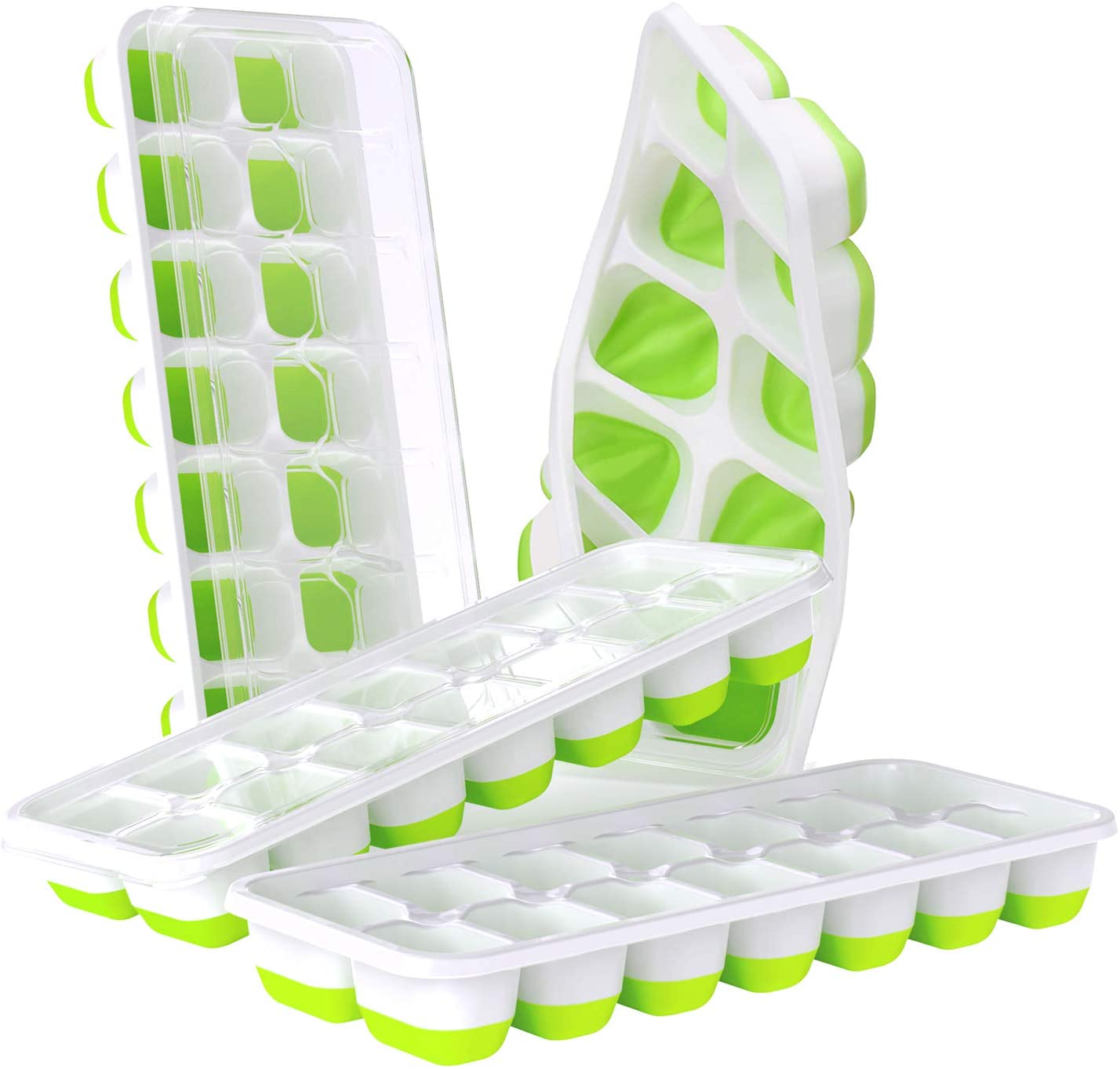 Bild von DOQAUS Ice Cube Tray 4 Pack with Non-Spill Lids, Ice Cube Maker Tray LFGB Certified BPA Free, Ice Cube Moulds Silicone 56 Ice Trays Easy to Remove, for Freezer Baby Food Whiskey Cocktail Drinks, Green