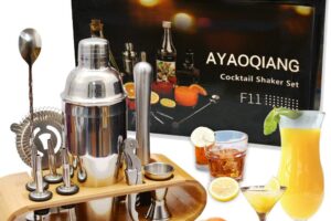 Produktbild von AYAOQIANG Cocktail Making Set, Cocktail Shaker Set 750ml Stainless Steel Bar Tool Set Bartender Kit with Display Stand