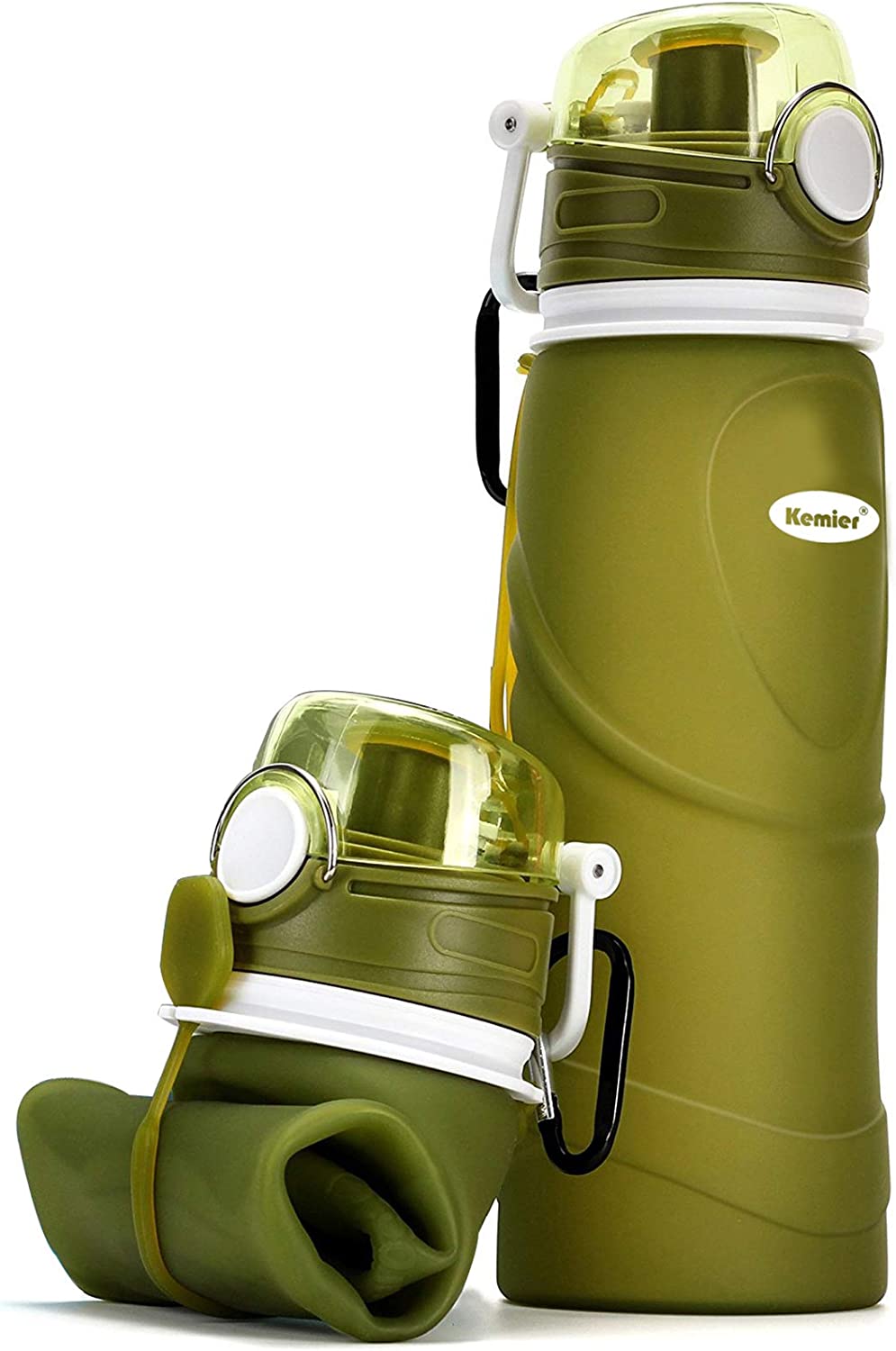 Bild von Kemier Collapsible Water Bottle, BPA Free Foldable Water Bottle for Travel, Gym, Hiking, Silicone Portable Leakproof Sports Outdoor Water Bottle with Carabiner,750ML/26OZ(Green)