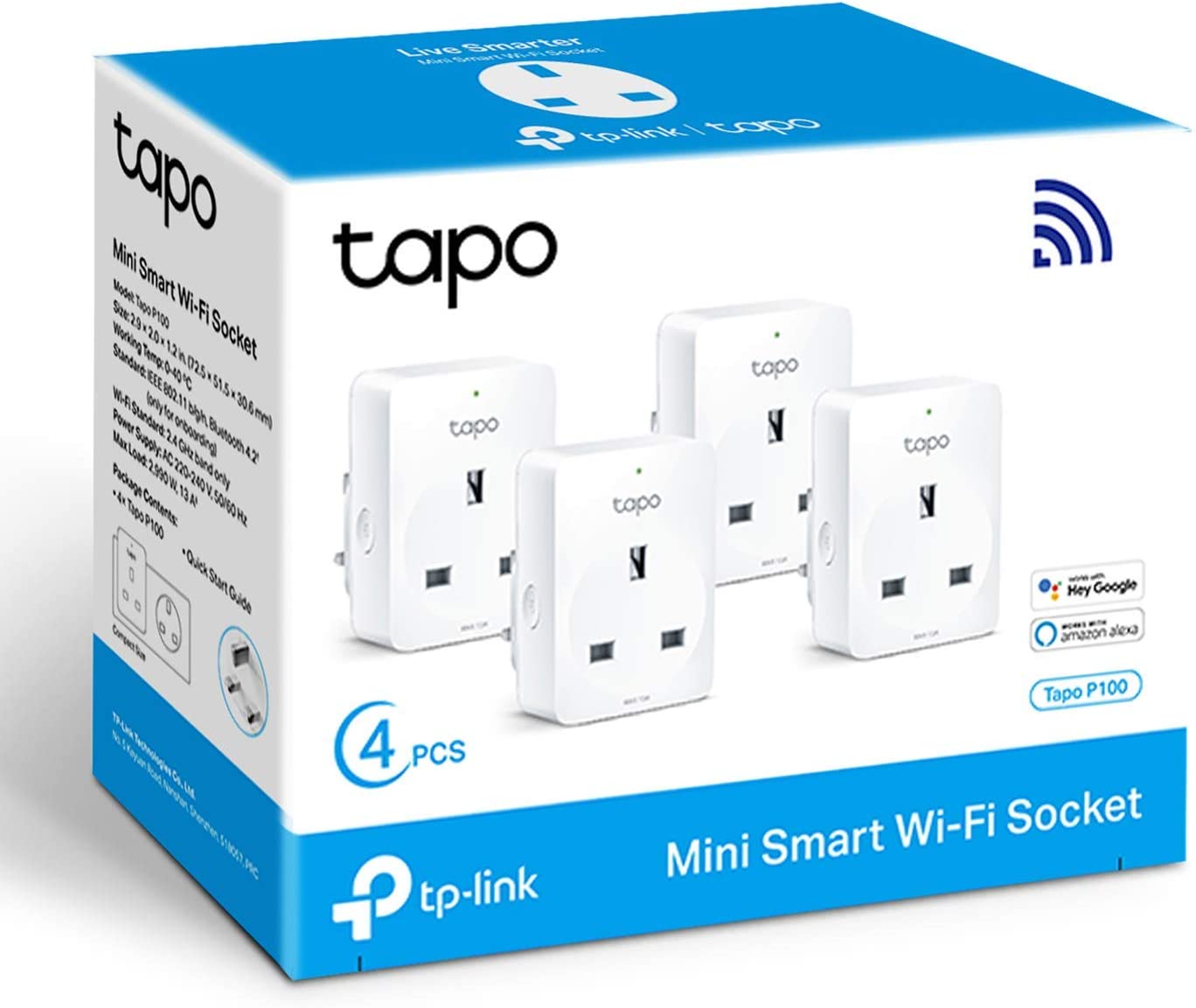 Produktbild von TP-Link Tapo Smart Plug Wi-Fi Outlet, Works with Amazon Alexa (Echo and Echo Dot), Google Home, Wireless Smart Socket, Device Sharing, Without Energy Monitoring, No Hub Required – Tapo P100 (4-Pack)