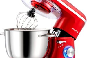 Produktbild von Aucma Stand Mixer, 6.2L Food Mixer 1400W Tilt-Head Electric Kitchen Mixer with Dough Hook, Wire Whip & Beater， 2 Layer Red Painting (6.2L, Red)