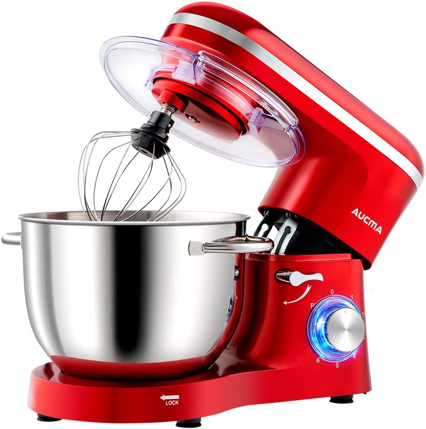 Bild von Aucma Stand Mixer, 6.2L Food Mixer 1400W Tilt-Head Electric Kitchen Mixer with Dough Hook, Wire Whip & Beater， 2 Layer Red Painting (6.2L, Red)