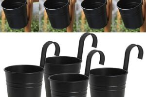 Bild von 4 Pack Black Iron Hanging Planter Pots with Detachable Hook Outdoor Indoor Outdoor Betterlife