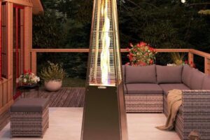 Bild von 13KW Patio Gas Heater with Cover Outdoor Pyramid Heater Garden standing Tower Heater with Wheel,