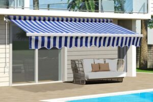 Bild von Outdoor Retractable DIY Manual Patio Awning Canopy Garden Shade Shelter, Blue&White 200x150CM