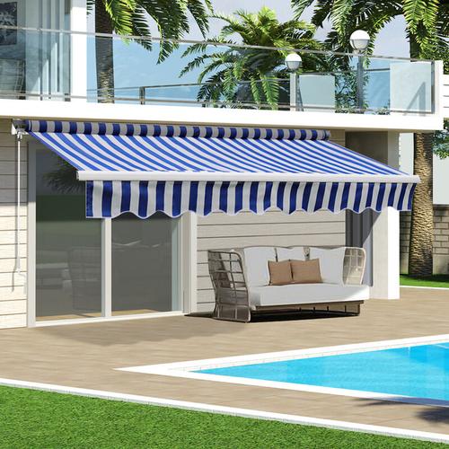 Bild von Outdoor Retractable DIY Manual Patio Awning Canopy Garden Shade Shelter, Blue&White 200x150CM