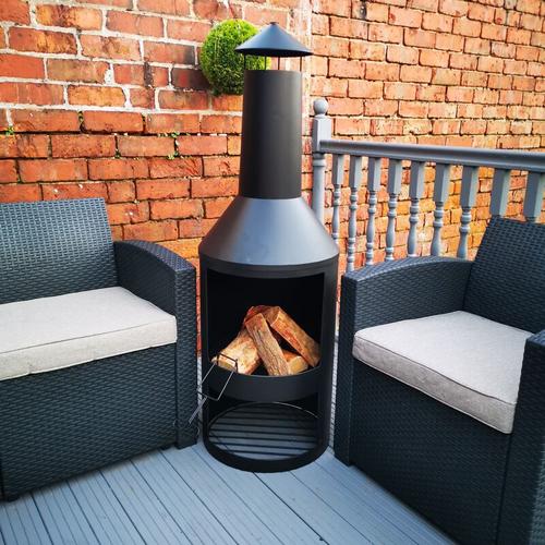 Bild von 140cm Tall Outdoor Garden Patio Chiminea / Log Burner / Fire Pit with Log Store