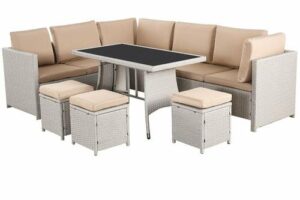 Bild von Pn Home – Algarve 9 Seater Outdoor Sofa & Table Set – Classy Cream Finish – 7 Pieces