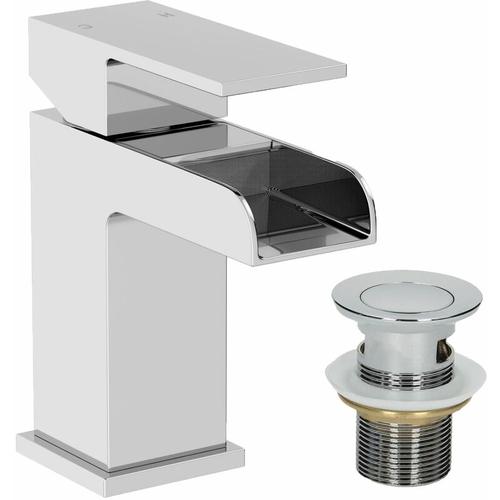 Bild von Waterfall Basin Sink Mono Mixer Tap Bathroom Slotted Waste Chrome Single Lever