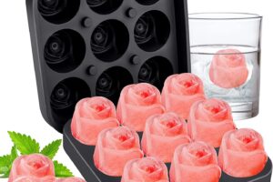 Bild von Ice Cube Tray, Mamowla Silicone Ice Cube Trays with Lid 9 Cavity Rose Flower Shape Ice Cube Moulds for Freezer,Baby Food,Water,Whiskey, Cocktail and Other Drink(Black)