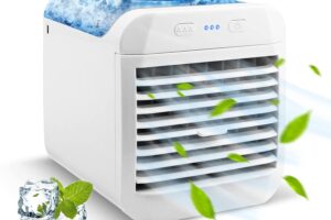 Bild von Portable Air Cooler, Personal Mini Mobile Air Conditioner 4 in 1 USB Air Conditioner Fan Small Evaporative Cooler with 3 Wind Speeds,7 Colors LED Light, Noiseless for Room, Home, Office