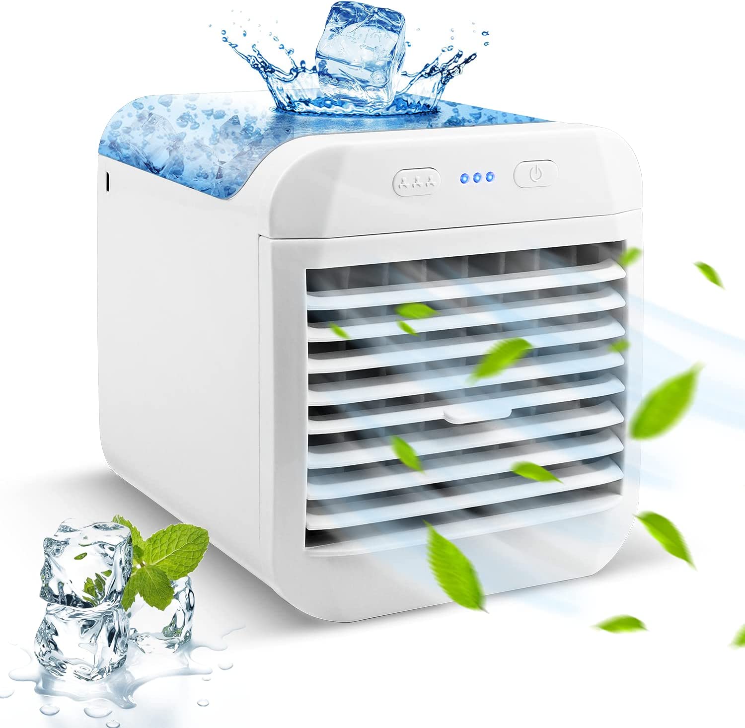 Bild von Portable Air Cooler, Personal Mini Mobile Air Conditioner 4 in 1 USB Air Conditioner Fan Small Evaporative Cooler with 3 Wind Speeds,7 Colors LED Light, Noiseless for Room, Home, Office