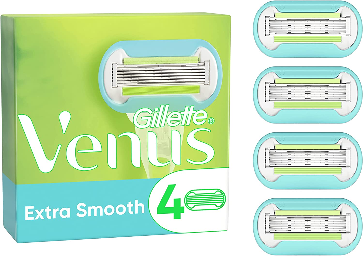 Produktbild von Gillette Venus Extra Smooth Razor Blades Women, Pack of 4 Razor Blade Refills, Lubrastrip with A Touch of Avocade Oils