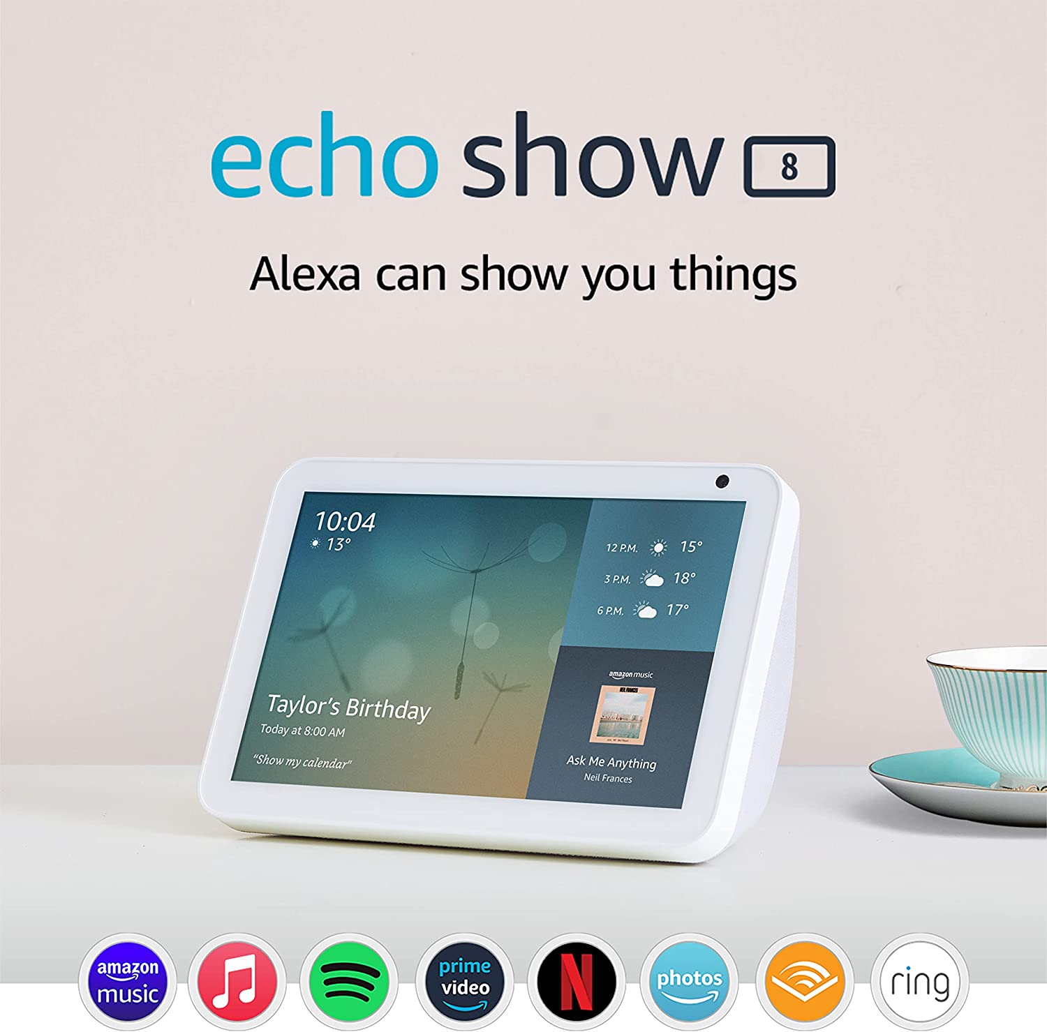 Bild von Echo Show 8 (1st Gen, 2019 release) – Smart Display with Alexa – Stay in touch with the help of Alexa – White