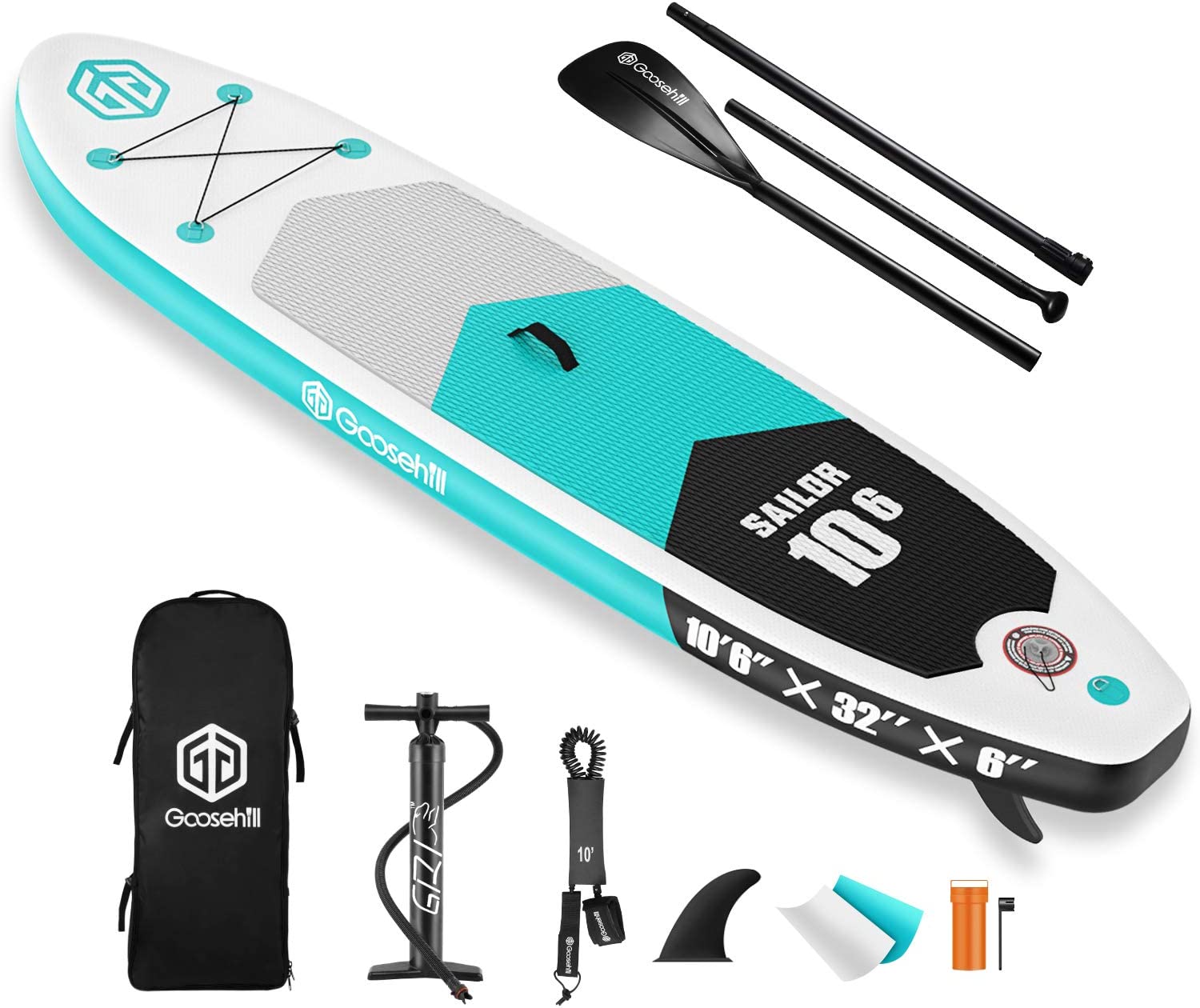 Bild von Goosehill Inflatable Stand Up Paddle Board, Premium SUP Package, 10’6″ Long 32″ Wide 6″ Thick, Patterns Open for Customization