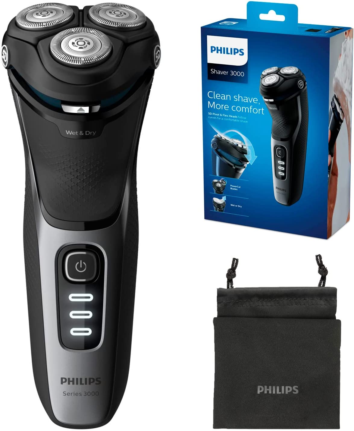 Produktbild von Philips Shaver Series 3000 Dry and Wet Electric Shaver (Model S3233/52), Shiny Black, 2 pin plug
