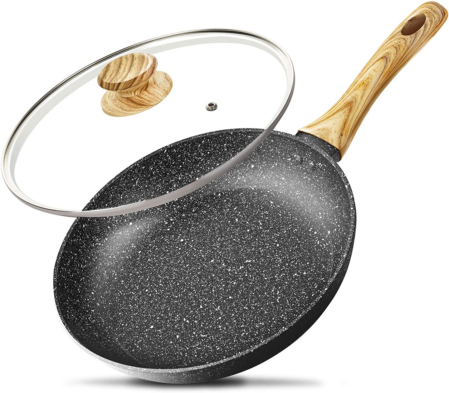 Bild von MICHELANGELO 26cm Frying Pan with Lid, Frying Pan with Lid, Non Stick Frying Pan with Bakelite Handle, Frying Pan for Induction Hob with Stone-Derived Nonstick Coating 100% APEO Free