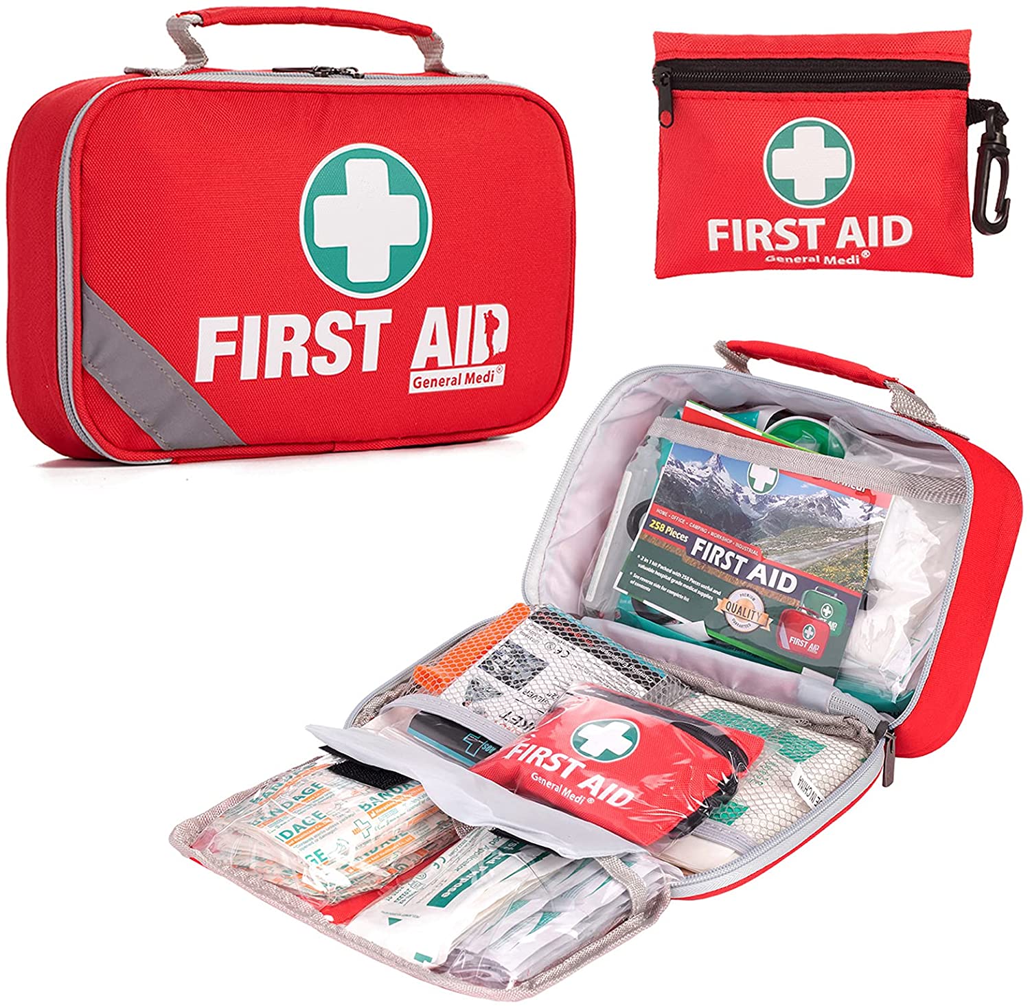Produktbild von First Aid Kit (215 Piece) + Bonus 43 Piece Mini First Aid Kit – Includes Emergency Blanket, Bandage, Scissors for Home, Car, Camping, Office, Boat, and Traveling