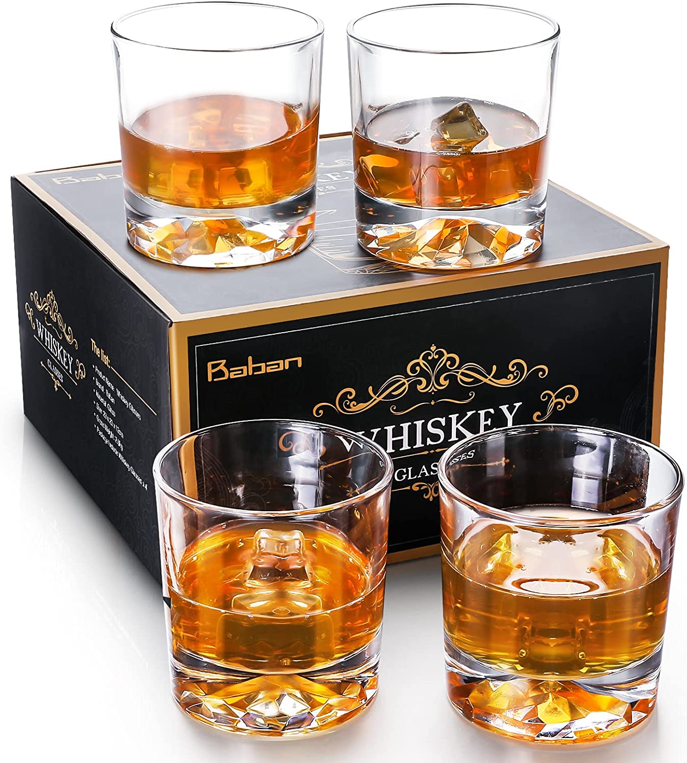 Bild von Whiskey Glasses Gift Set of 4, 310ml Old Fashioned Tumblers Glass with Personalized Thick Bottom, Whiskey Gift Sets for Dad, Men, Whiskey Glass Set for Birthday, Glassware, Bourbon/Rum/Bar Tumbler