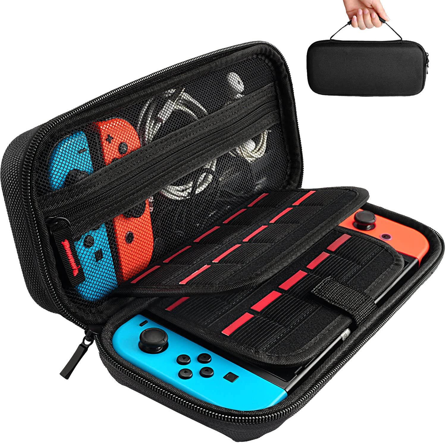 Bild von Daydayup Switch Case Compatible with Nintendo Switch/Switch OLED – Carrying Case with 20 Game Cartridges, Protective Hard Shell Travel Case Pouch for Nintendo Switch Console & Accessories, Black