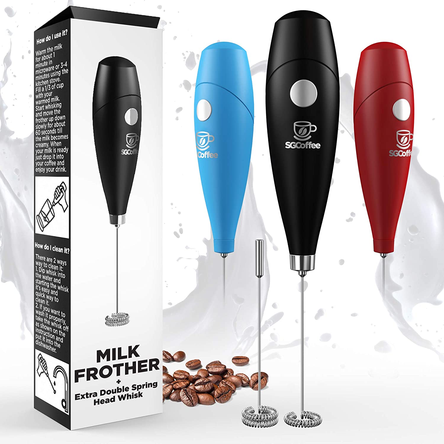 Bild von Milk Frother – Coffee Frother Electric Whisk – Powerful Latte Cappuccino Frother Wand – Hot Milk Foam Maker – Best Soya Milk Mixer – Free eBook – Extra Whisk Worth £3.97