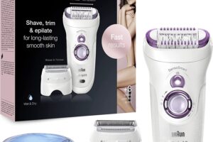 Produktbild von Braun Silk-épil 9 Epilator, for Long-Lasting Hair Removal with 40 Tweezers, Electric Shaver and Trimmer, Cooling Glove, Wet and Dry, 100 Percent Waterproof, 9-710, White