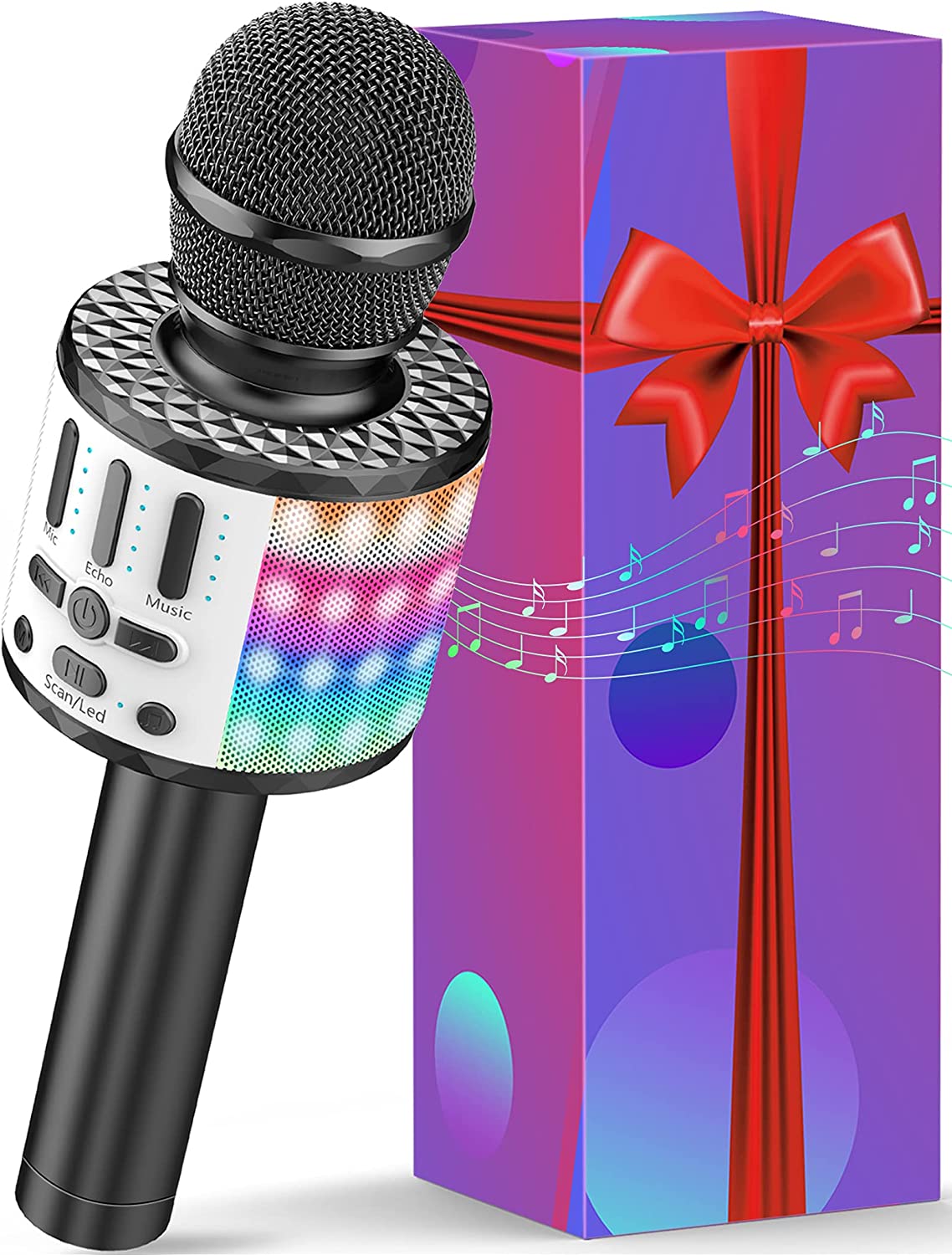 Produktbild von Karaoke Wireless Microphone, 5 in 1 Bluetooth Microphone with Dancing LED Lights, Portable Singing Mic Karaoke Machine Speaker, Home KTV Karaoke Player for Kids Adults Party Support Android iOS Device