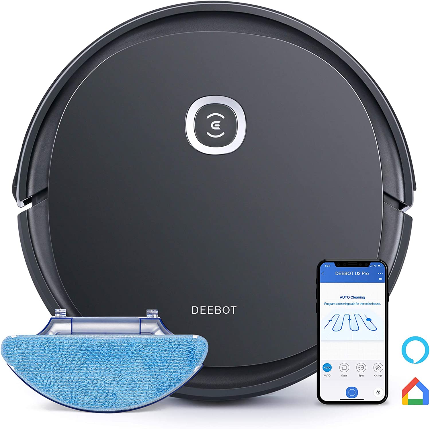 Bild von Ecovacs DEEBOT OZMO U2pro Robot Vacuum Cleaner Sweep&Mop 2in1 (150mins Runtime, Extra 800ml Large Dustbin &Tangle-Free Brush, Victual Boundary, OZMO™Mopping) for Pet Hair, Hard Floor & Low-pile Carpet