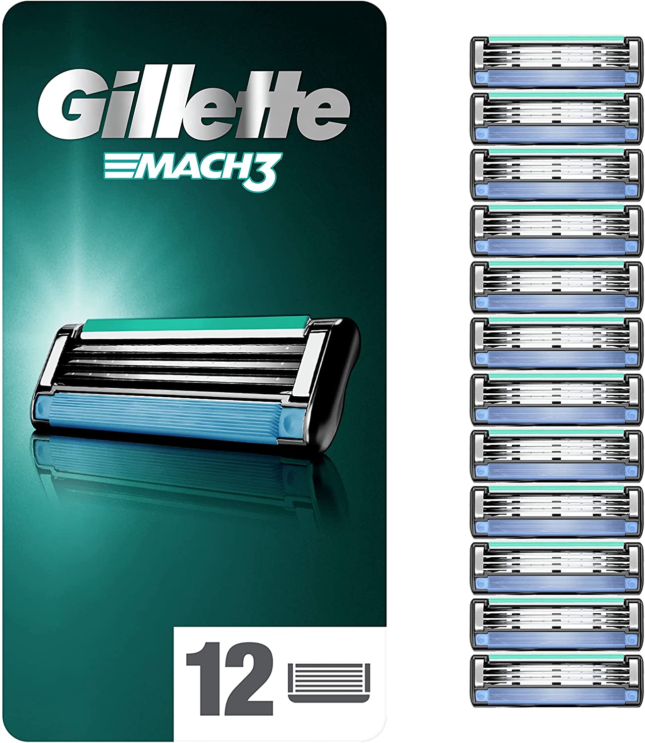 Bild von Gillette Mach3 Razor Blades Men, Pack of 12 Razor Blade Refills, Stronger Than Steel Blades, Enhanced Lubrastrip