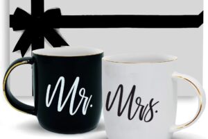 Produktbild von Gifffted Mr and Mrs Mugs, Unique Wedding Gift for The Couple, Gifts for Engagement, His Hers Anniversary, Bride Groom, Women, Presents for Couples on Valentines|Christmas, Black/White Coffee Set