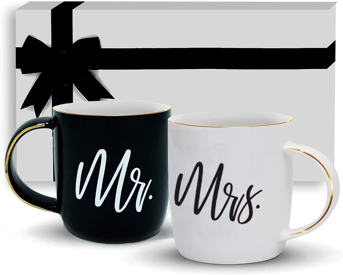 Bild von Gifffted Mr and Mrs Mugs, Unique Wedding Gift for The Couple, Gifts for Engagement, His Hers Anniversary, Bride Groom, Women, Presents for Couples on Valentines|Christmas, Black/White Coffee Set