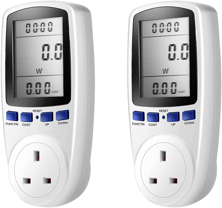 Bild von Swetup Power Meter Energy Monitor,2pcs Electricity Usage Monitor Uk Plug,Electric Power Consumption Monitor with 7 Monitoring Mode, Overload Warning for Home Appliances Amp Wattage Volt Meter Analyzer