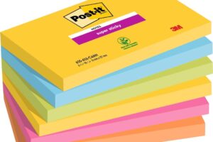 Bild von Post-it Super Sticky Notes, Carnival Colour Collection, 76 mm x 127 mm, 90 Sheets/Pad, 6 Pads/Pack