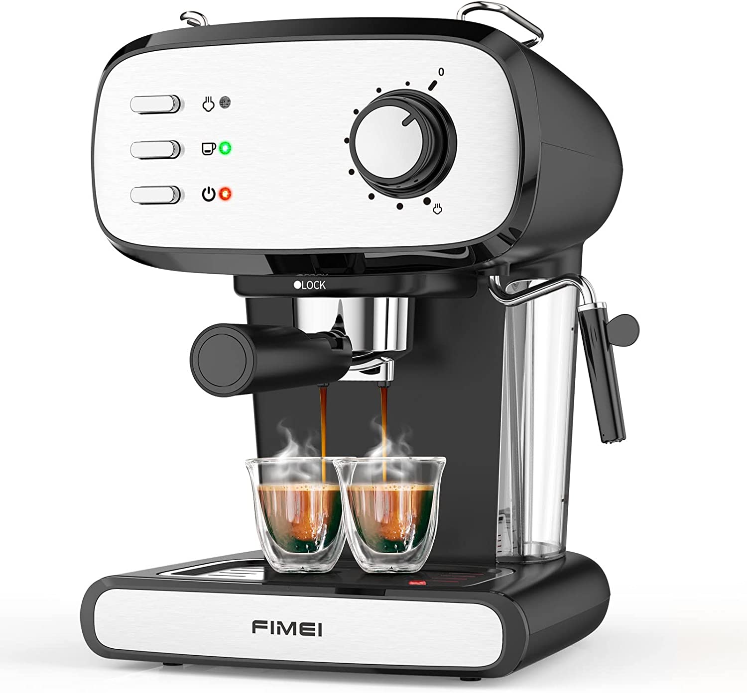Bild von FIMEI Coffee Machines, 20 Bar Espresso Machine with Milk Frother, 2 Independent Thermostats, Espresso Coffee Maker for Cappuccino, Latte, Espresso, Macchiato, 1.2L Detachable Water Tank