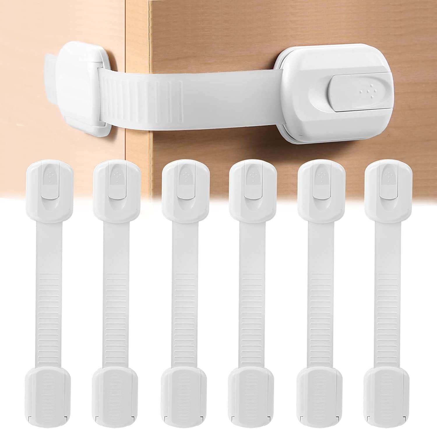 Bild von Jiasifu Child Safety Cupboard Locks,6 Pack Adjustable Baby Cupboard Safety Locks,Child Proof Locks with No Drilling Needed & Strong Adhesives for Cabinet,Fridge, Freezer,Drawers, Dishwasher, Toilet