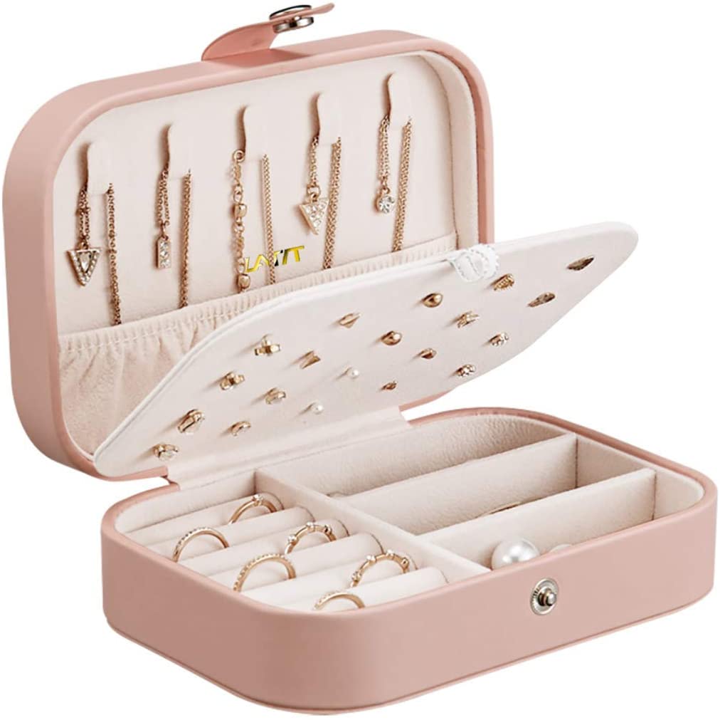 Bild von LATIT Jewellery Box Organiser Small Travel PU Leather Jewelry Storage Case for Rings Earrings Necklace Bracelets Faux Leather Jewelry Gift Box Girls Women (Pink)
