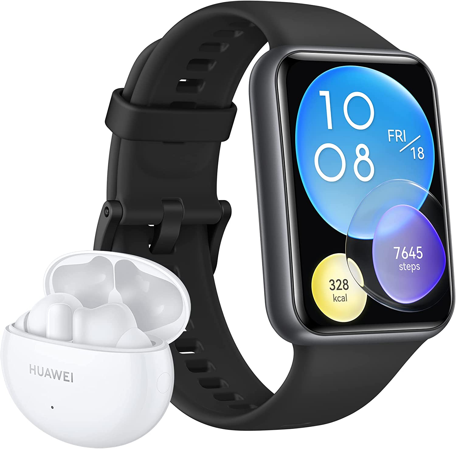 Bild von HUAWEI WATCH FIT 2 Smartwatch + HUAWEI FreeBuds 4i True Wireless Earphone – Activity Tracker with Heart Rate & Blood Oxygen Monitoring – Long Lasting Battery up to 10 Days – Active Black