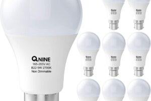 Bild von QNINE 8 Pack Warm White Bayonet Light Bulbs, 9W (60W Equivalent), 806lm, 2700K, B22 LED Bulb, Lightbulbs Bayonette Energy Saving, Non-Dimmable [Energy Class F]