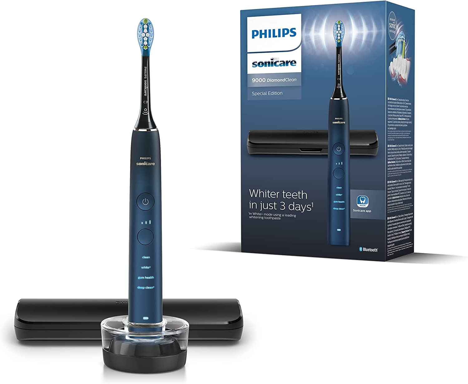 Bild von Philips Sonicare DiamondClean 9000 Series Power Electric Toothbrush Special Edition – Sonic Brush, Dark Blue, 1 x C3 Premium Plaque Control Brush Head (Model HX9911/88)