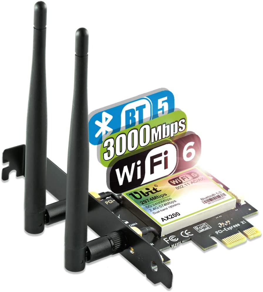 Bild von WiFi Card, Ubit AX/AC WiFi 6 Card Dual Band 2974 Mbps AX200 PCIE Bluetooth WLAN Network WiFi Card with Bluetooth 5.0 | MU-MIMO| OFDMA| Ultra-Low Latency, Support WIN 10-64B