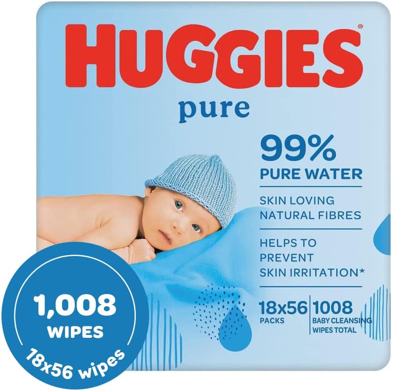 Bild von Huggies Pure, Baby Wipes, 18 Packs (1008 Wipes Total) – 99 Percent Pure Water Wipes – Fragrance Free for Gentle Cleaning and Protection – Natural Wet Wipes